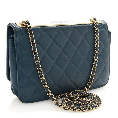 Lambskin Quilted Trendy CC Wallet On Chain WOC Blue