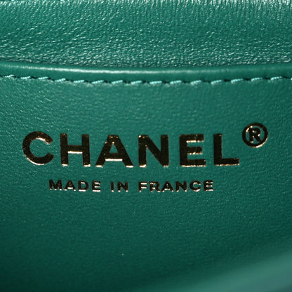 Iridescent Lambskin Quilted Mini Rectangular Flap Green