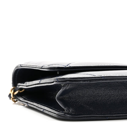 Lambskin Quilted Wallet On Chain WOC Navy