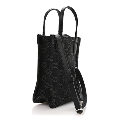 Denim GG Monogram Calfskin Mini Ophidia Tote Bag Black