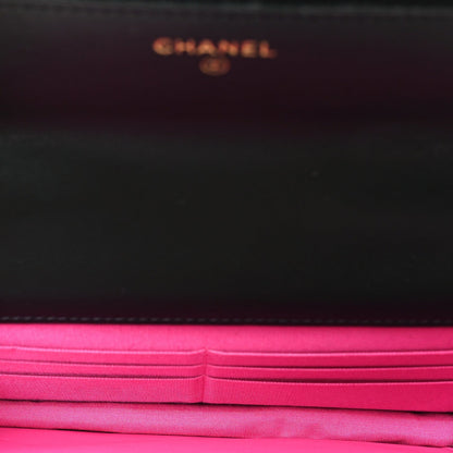 Fabric Printed Chanel 19 Wallet On Chain WOC Black Multicolor