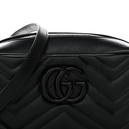 Calfskin Matelasse Monochrome Small GG Marmont Chain Shoulder Bag Black