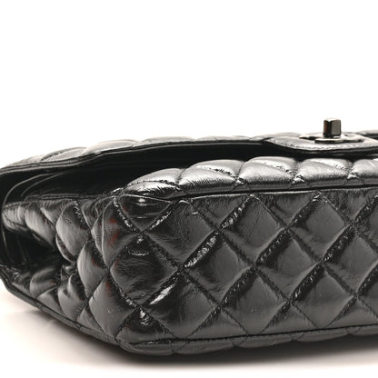 Shiny Crumpled Calfskin Quilted Medium Double Flap So Black