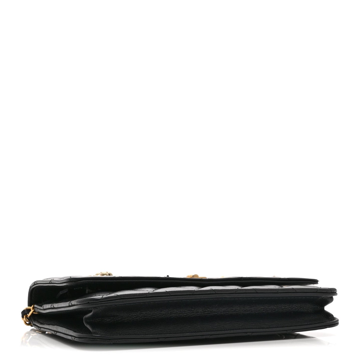 Aged Calfskin Quilted Lucky Charms 2.55 Reissue Wallet On Chain WOC Black