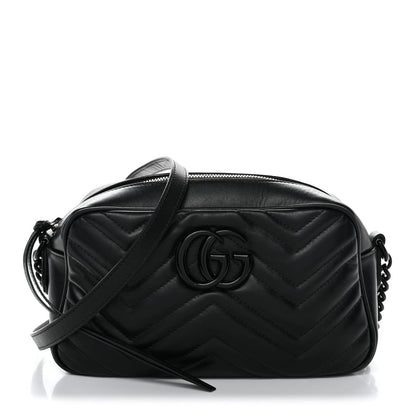 Calfskin Matelasse Monochrome Small GG Marmont Chain Shoulder Bag Black