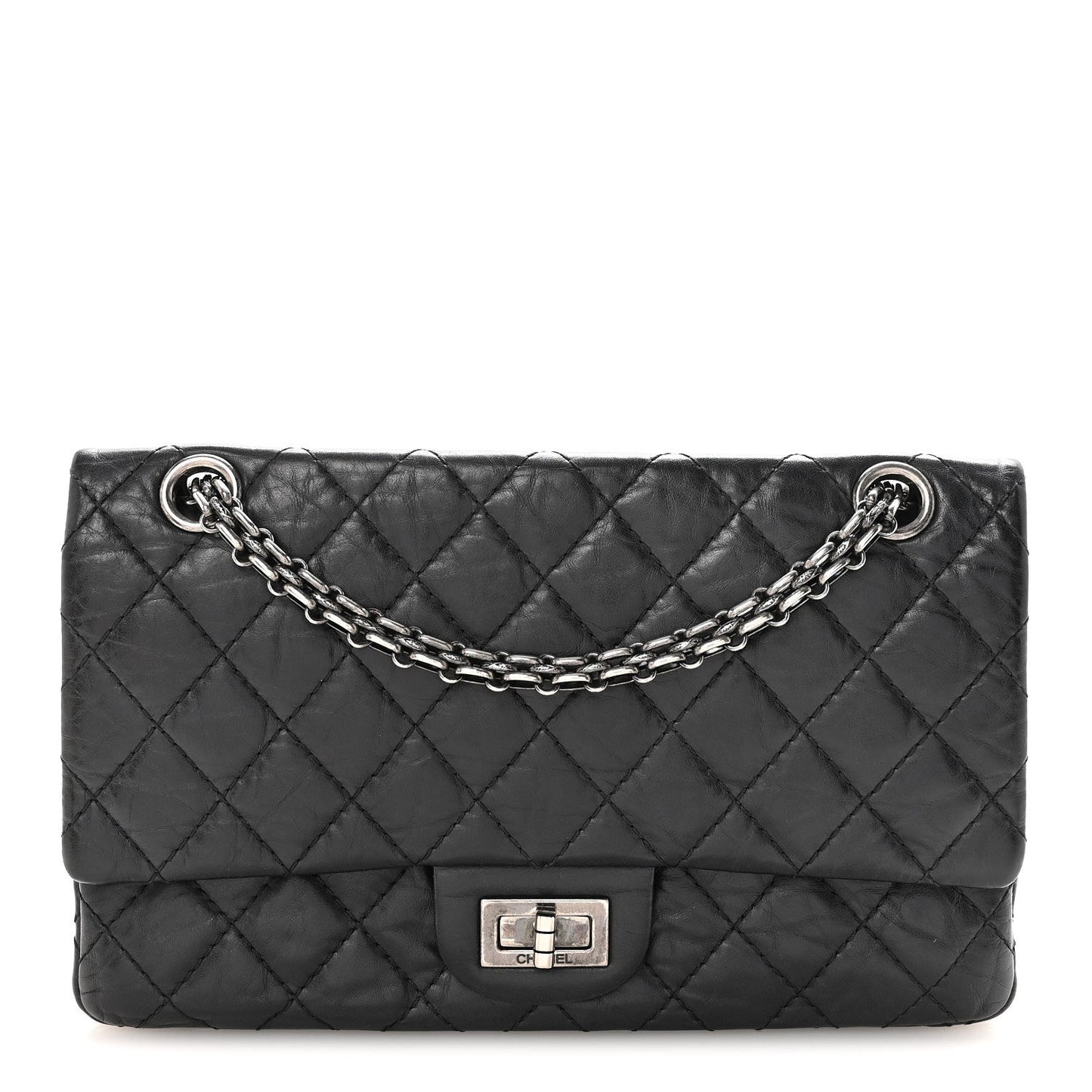 Aged Calfskin Quilted 2.55 Reissue 225 Flap Black
