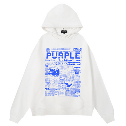 Purple Brand Logo Pattern Printed Hoodie