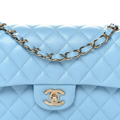 Caviar Quilted Small Double Flap Light Blue