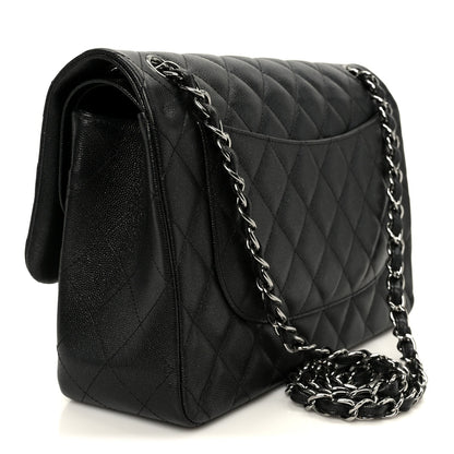 Iridescent Caviar Quilted Jumbo Double Flap Black