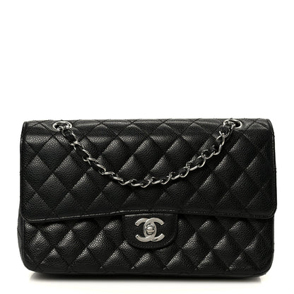 Caviar Quilted Medium Double Flap Black