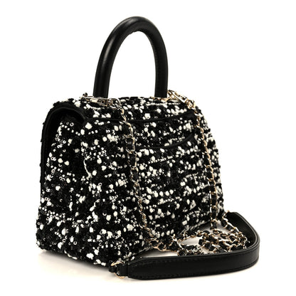 Lambskin Sequin Beaded Extra Mini Coco Handle Flap Black White