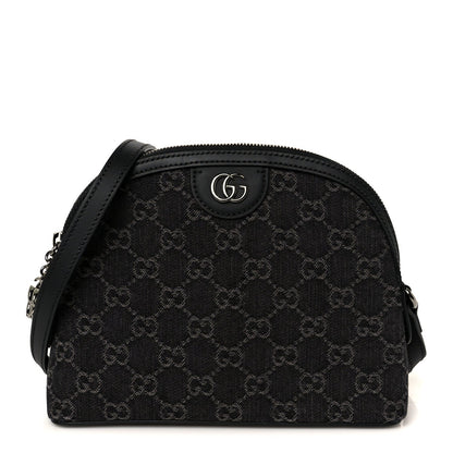 Denim Cuoio Harness GG Monogram Small Ophidia Dome Shoulder Bag Black Medium Grey