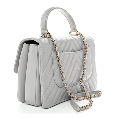 Lambskin Chevron Quilted Medium Trendy CC Dual Handle Flap Bag Grey