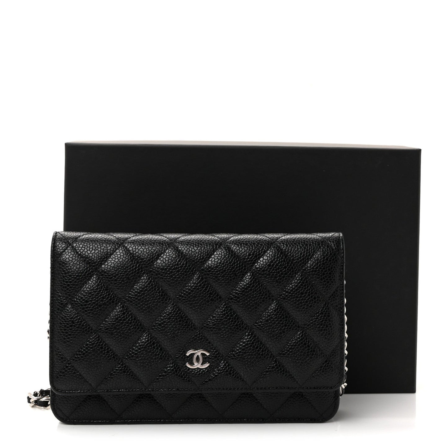 Caviar Quilted Wallet on Chain WOC Black