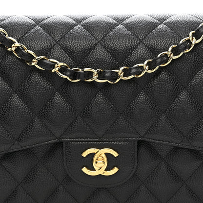 Caviar Quilted Jumbo Double Flap Black