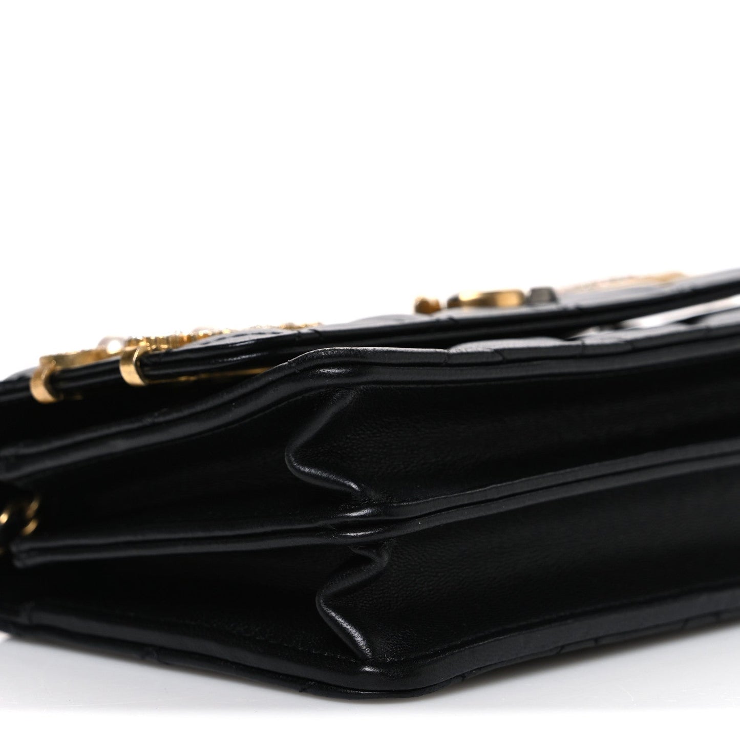 Lambskin Quilted Coco Clips Mini Wallet On Chain WOC Black