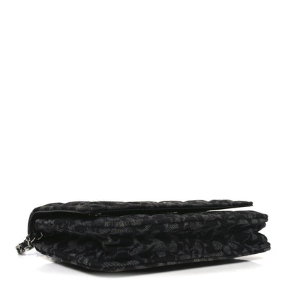 Printed Denim Quilted Flower Wallet On Chain WOC Black