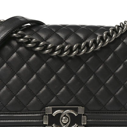 Lambskin Quilted Medium Boy Flap Dark Grey