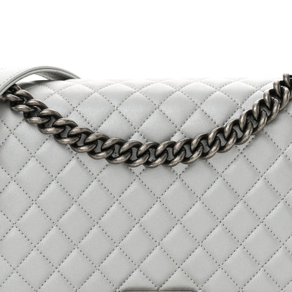 Metallic Calfskin Quilted New Medium Plexiglass Boy Flap Silver