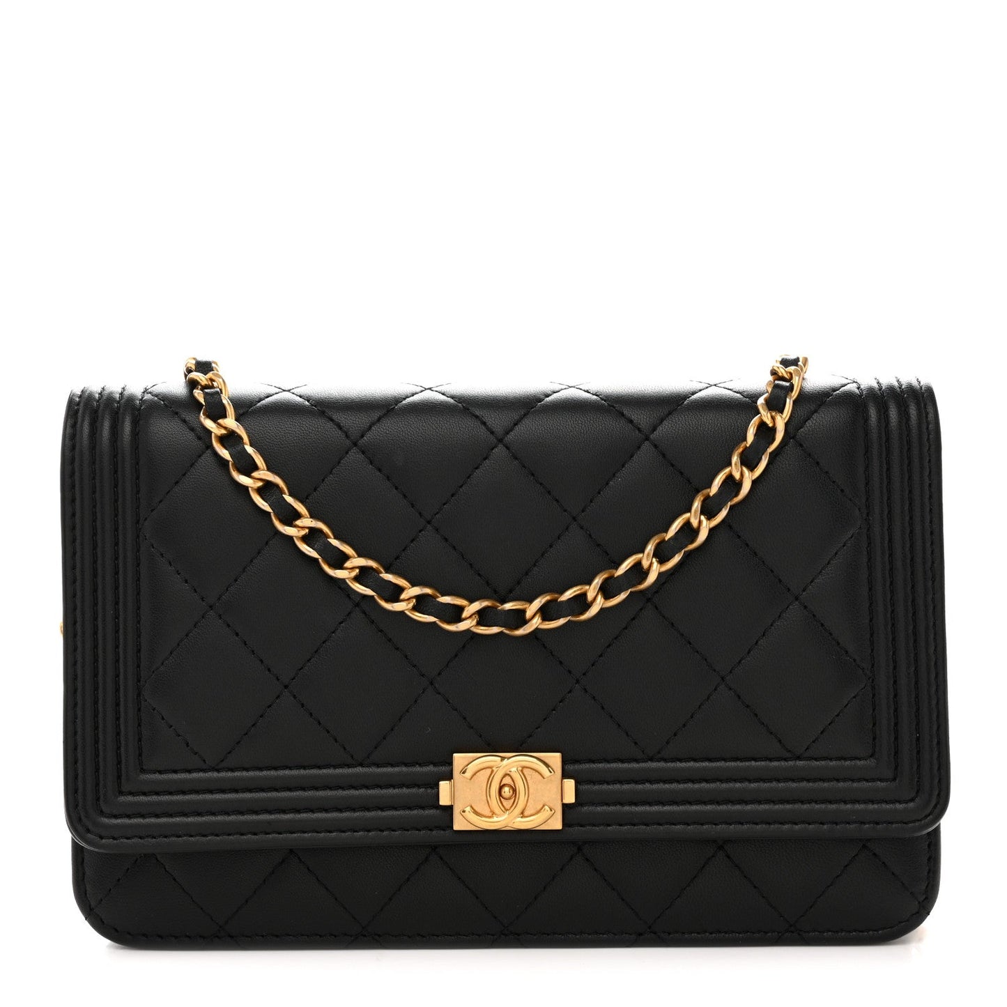 Lambskin Quilted Boy Wallet On Chain WOC Black