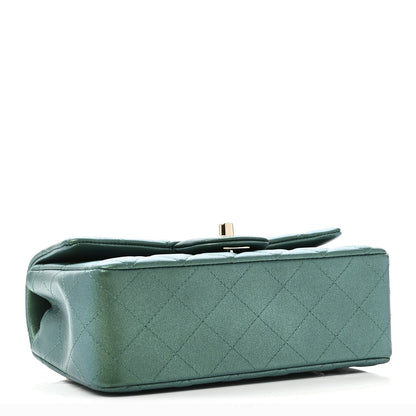 Iridescent Lambskin Quilted Mini Rectangular Flap Green