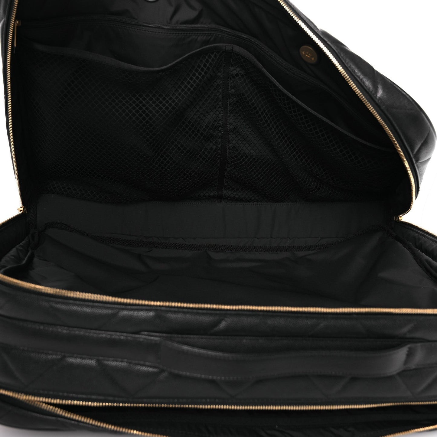 Shiny Grained Calfskin Quilted Large Travel Bowling Bag Black