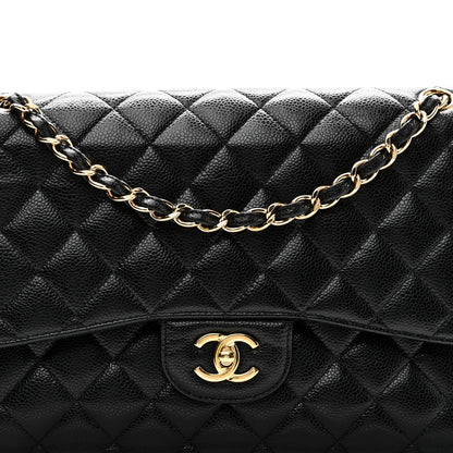 Caviar Quilted Jumbo Double Flap Black