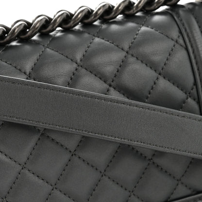 Metallic Calfskin Quilted Small Boy Flap Dark Silver