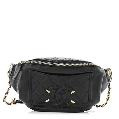 Caviar Quilted Filigree Waist Bag Black