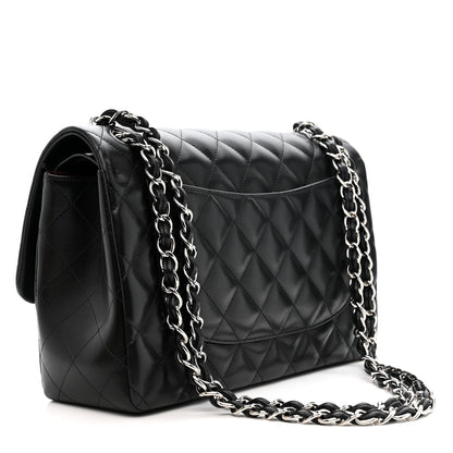 Lambskin Quilted Jumbo Double Flap Black
