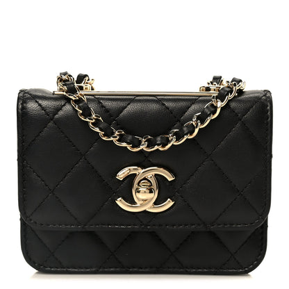 Lambskin Quilted Trendy CC Card Holder On Chain Black