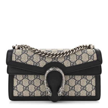 GG Supreme Monogram Textured Dollar Calfskin Small Rectangular Dionysus Shoulder Bag Beige Blue