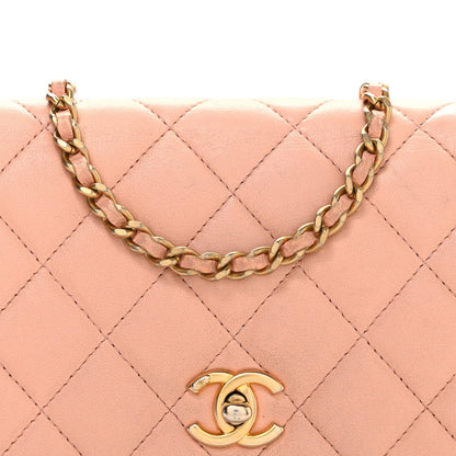 Lambskin Quilted CC Pearl Crush Wallet on Chain WOC Light Orange