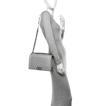 Metallic Calfskin Quilted New Medium Plexiglass Boy Flap Silver
