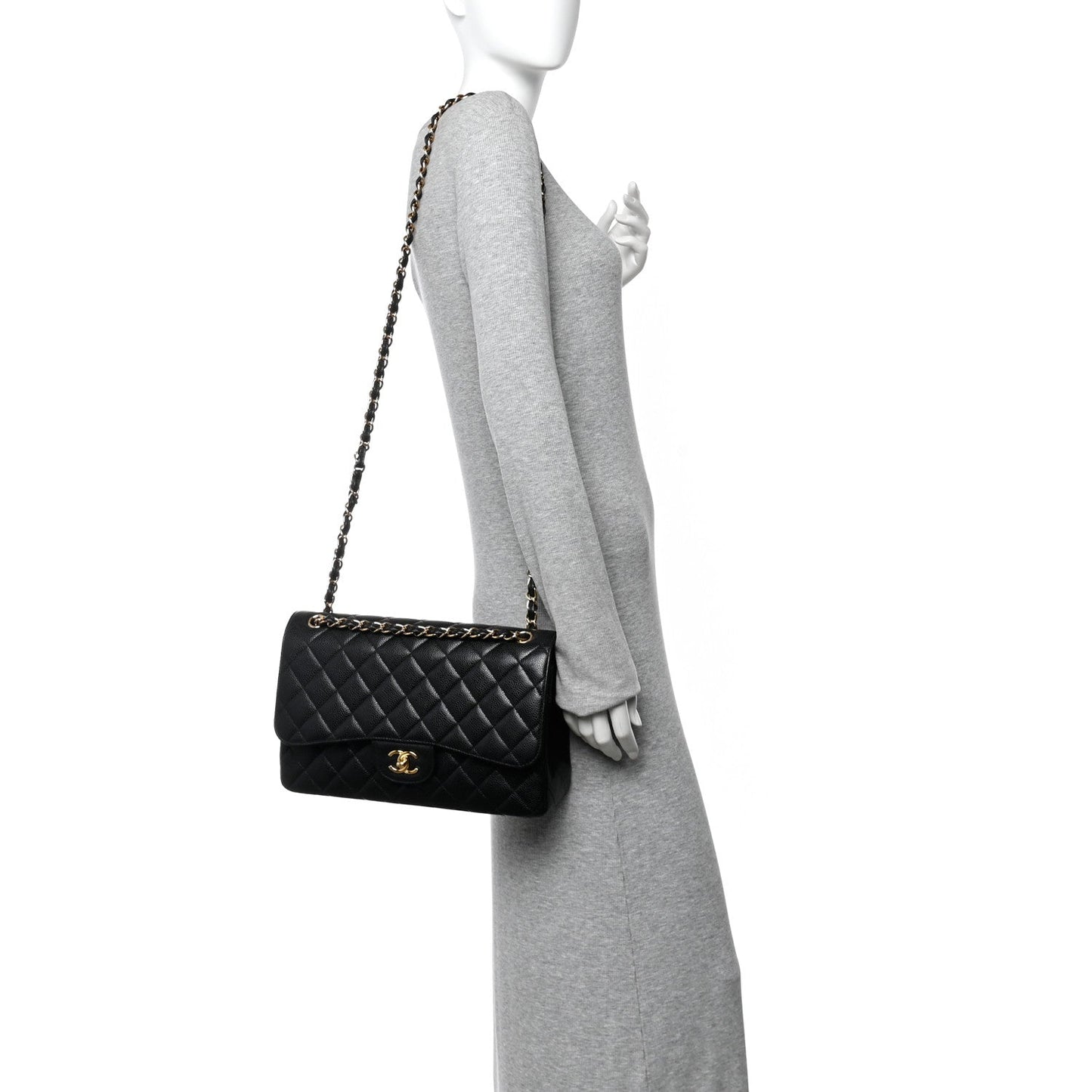 Caviar Quilted Jumbo Double Flap Black