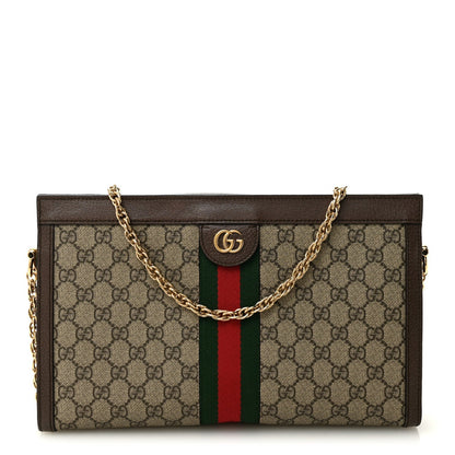 GG Supreme Monogram Web Medium Ophidia Chain Shoulder Bag Brown