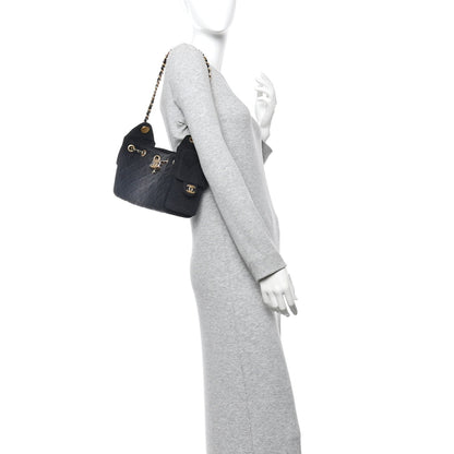 Washed Denim Quilted Mini Chanel 25 Handbag Black