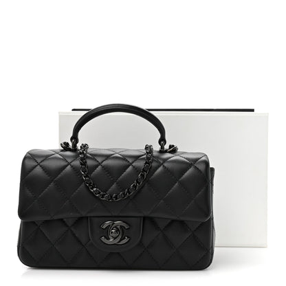 Lambskin Quilted Mini Top Handle Rectangular Flap So Black