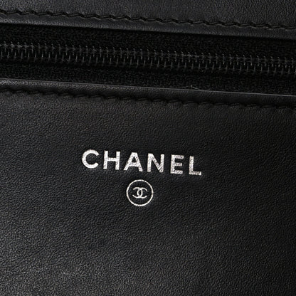 Lambskin Camellia Studded Wallet on Chain WOC Black