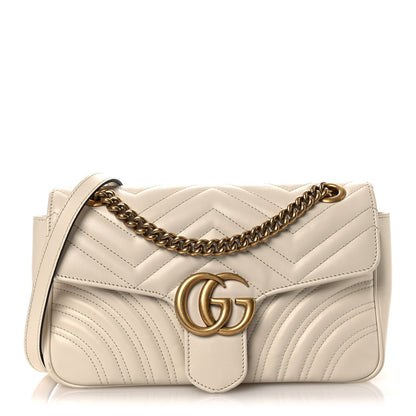 Calfskin Matelasse Small GG Marmont Shoulder Bag White