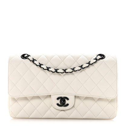 Crumpled Calfskin Quilted Medium Double Flap White
