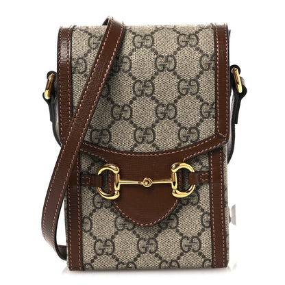 GG Supreme Monogram Mini Horsebit 1955 Crossbody Bag Beige Brown Sugar