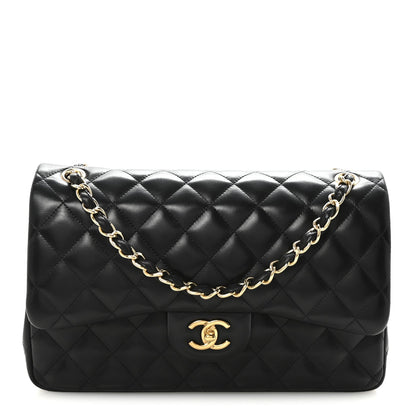 Lambskin Quilted Jumbo Double Flap  Black