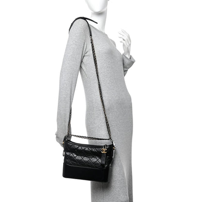 Aged Calfskin Quilted New Medium Gabrielle Hobo Black