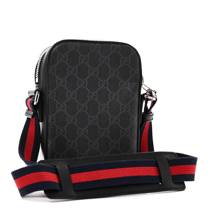 GG Supreme Monogram Appia Calfskin Web Small Camera Messenger Bag Black Grey