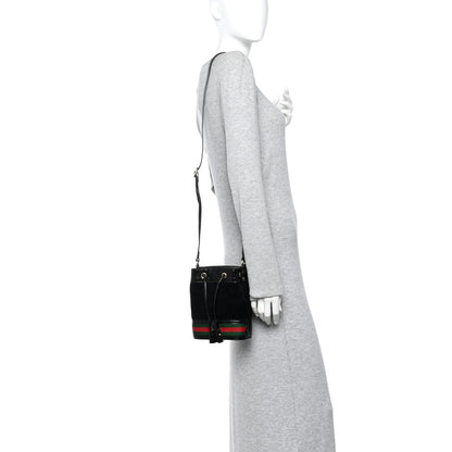 Suede Patent Web Mini Ophidia Bucket Bag Black