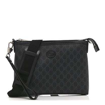 GG Supreme Monogram Azalea Calfskin Retro Interlocking G Wristlet Messenger Bag Black