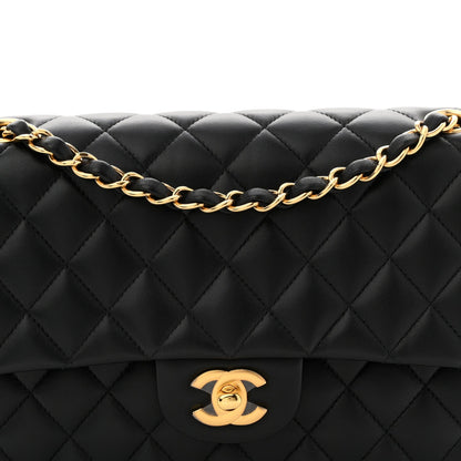 Lambskin Quilted Medium Double Flap Black
