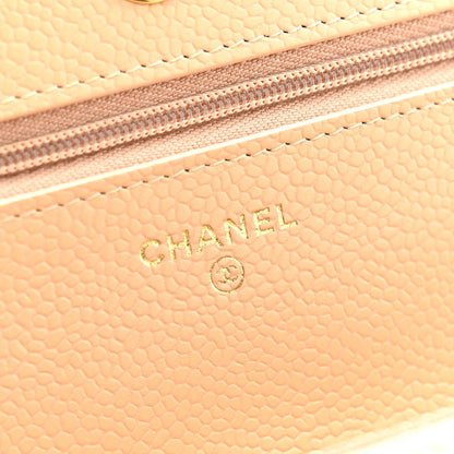 Caviar Quilted Wallet on Chain WOC Beige