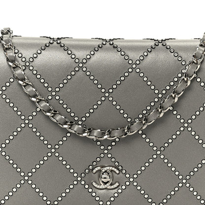 Lambskin Crystal Quilted Wallet On Chain WOC Grey